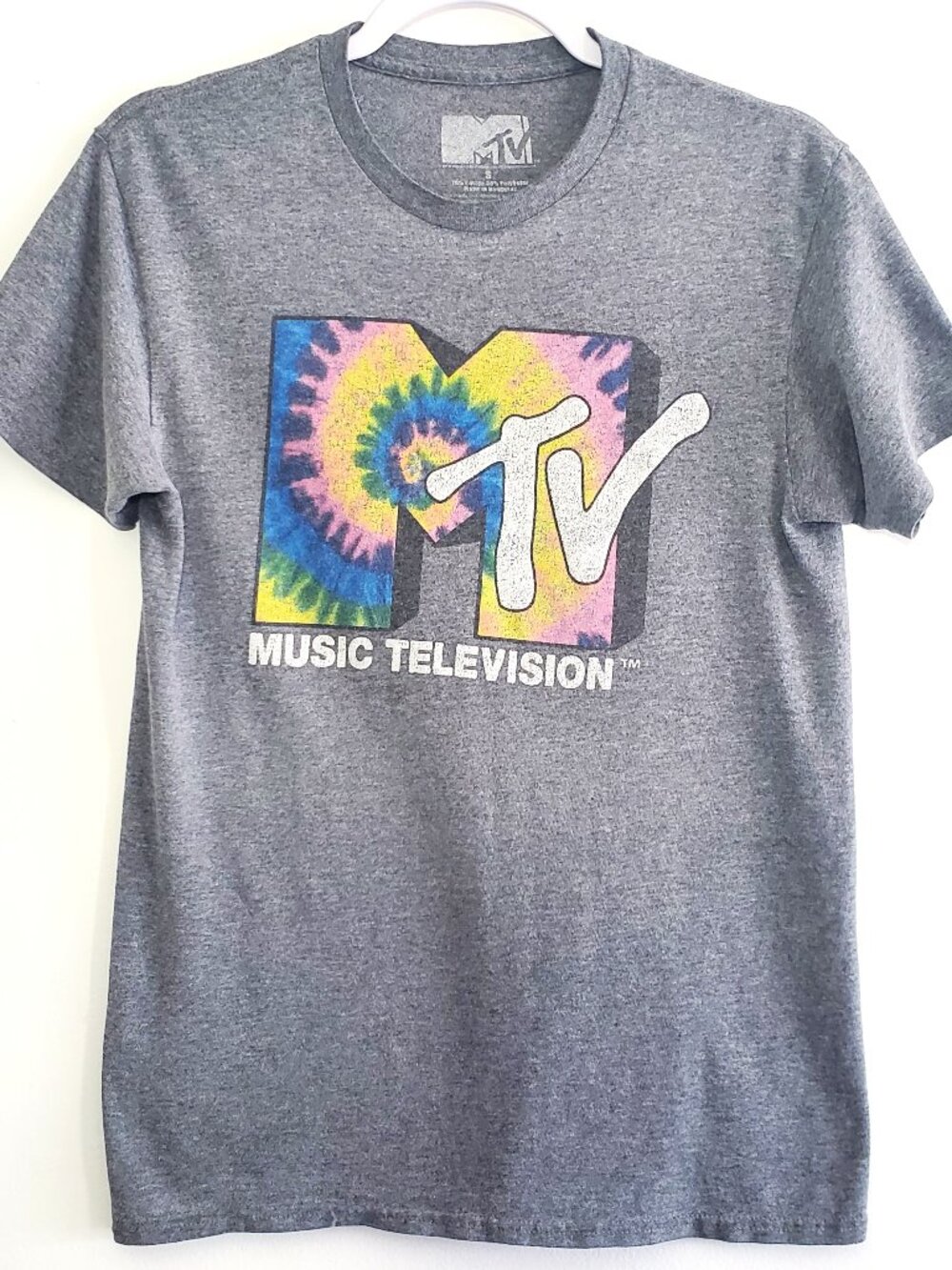 MTV Music Television Tie Dye Logo Tee Gray 18x27 READ